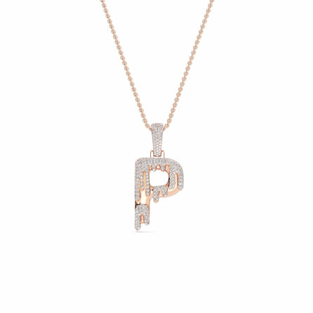 P Initial Dripping Diamond Pendant Necklace - Peng