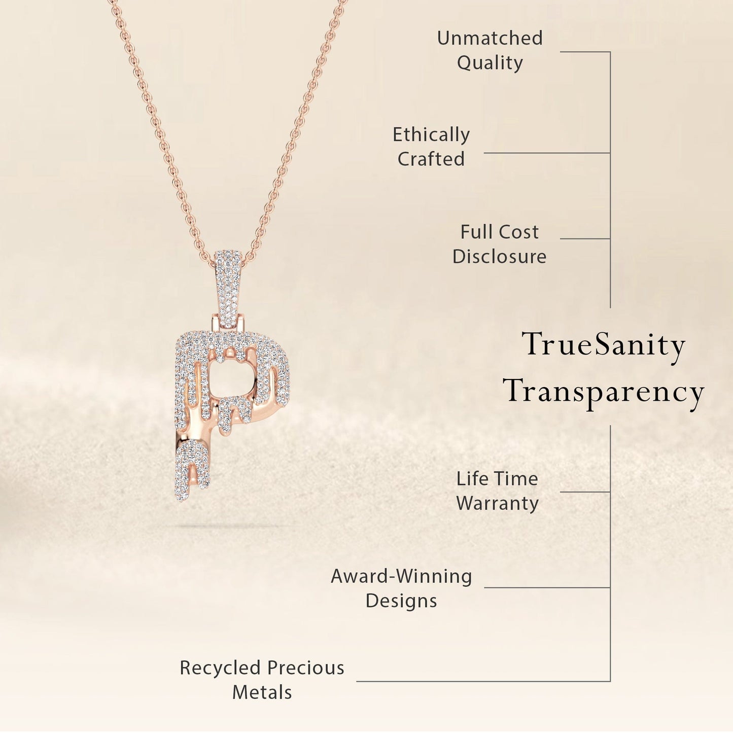 P Initial Dripping Diamond Pendant Necklace - Peng