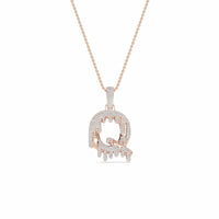 Q Initial Dripping Diamond Pendant Necklace - Qiang