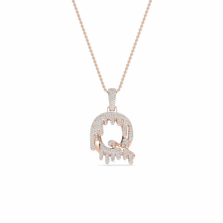 Q Initial Dripping Diamond Pendant Necklace - Qiang