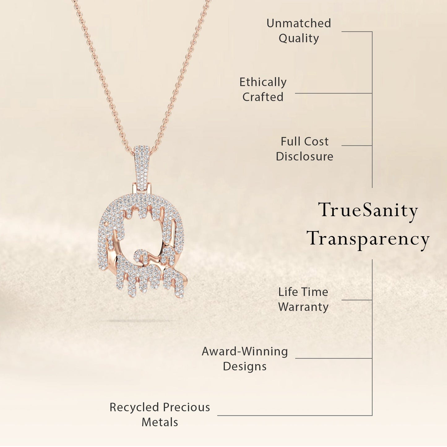 Q Initial Dripping Diamond Pendant Necklace - Qiang