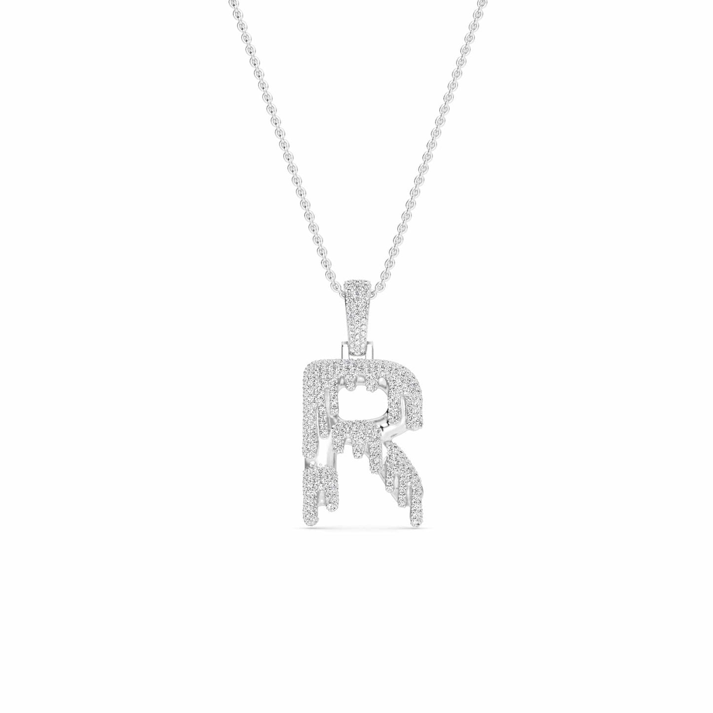 R Initial Dripping Diamond Pendant Necklace - Rodrigo