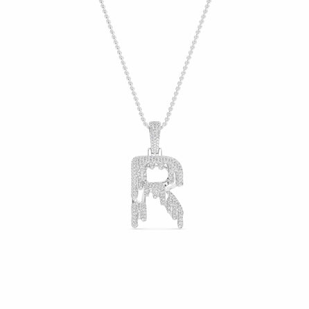 R Initial Dripping Diamond Pendant Necklace - Rodrigo