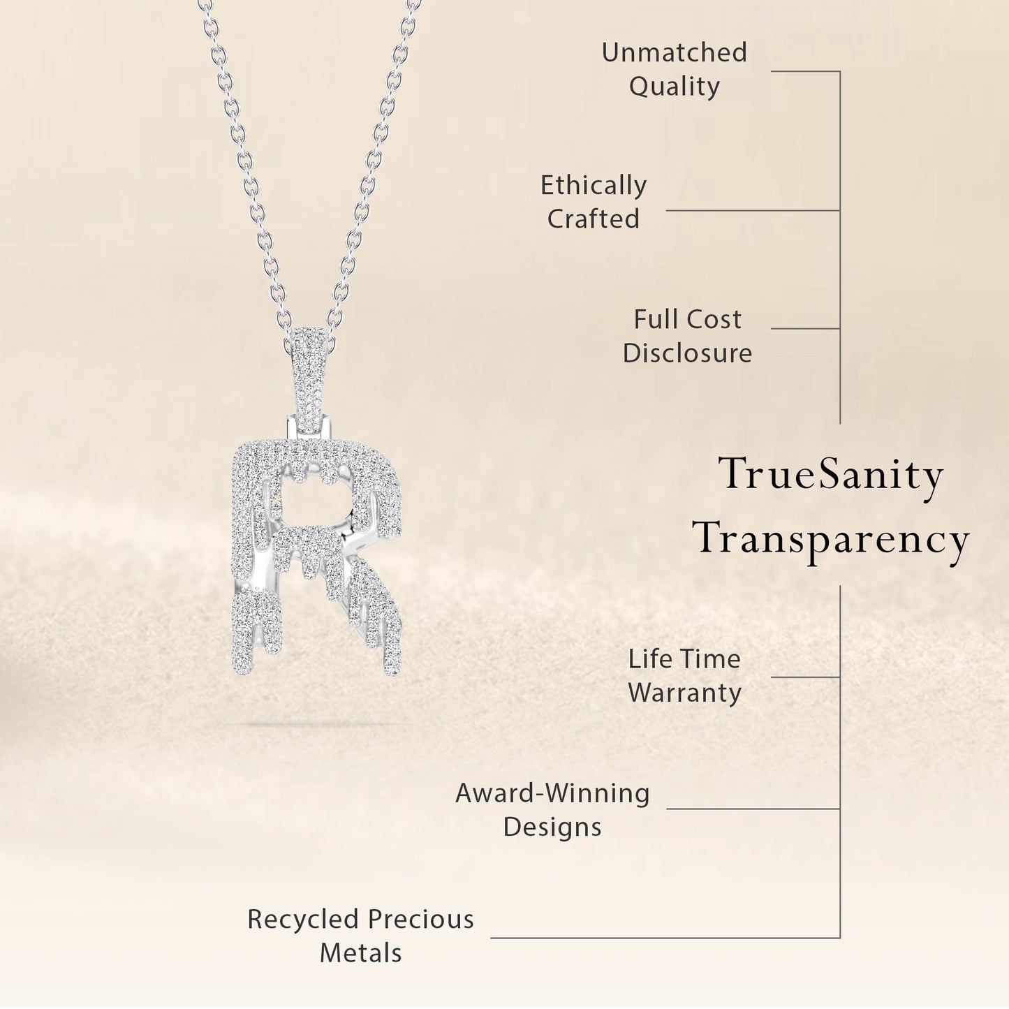 R Initial Dripping Diamond Pendant Necklace - Rodrigo