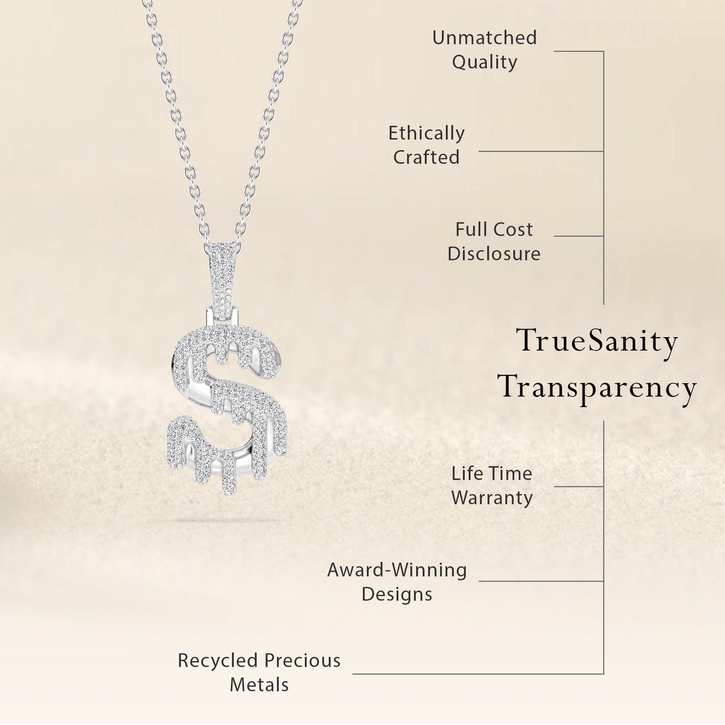S Initial Dripping Diamond Pendant Necklace - Sergei