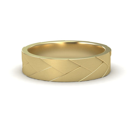 Modern Woven Pattern Gold Wedding Ring - Rocio