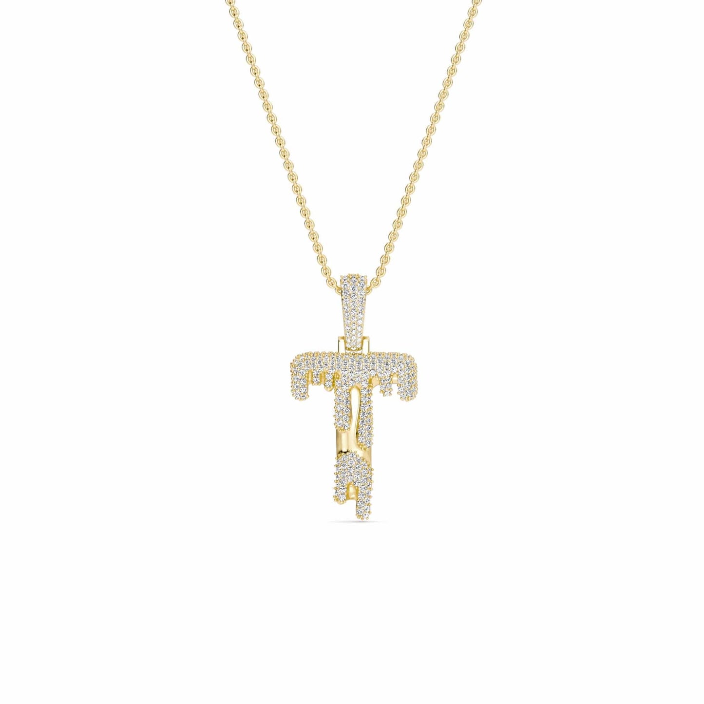 T Initial Dripping Diamond Pendant Necklace - Theo