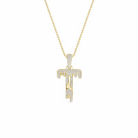 T Initial Dripping Diamond Pendant Necklace - Theo