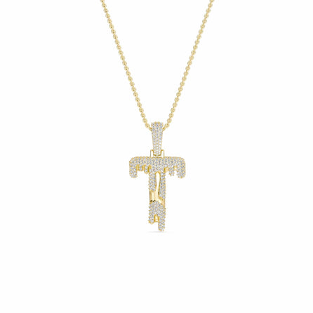 T Initial Dripping Diamond Pendant Necklace - Theo