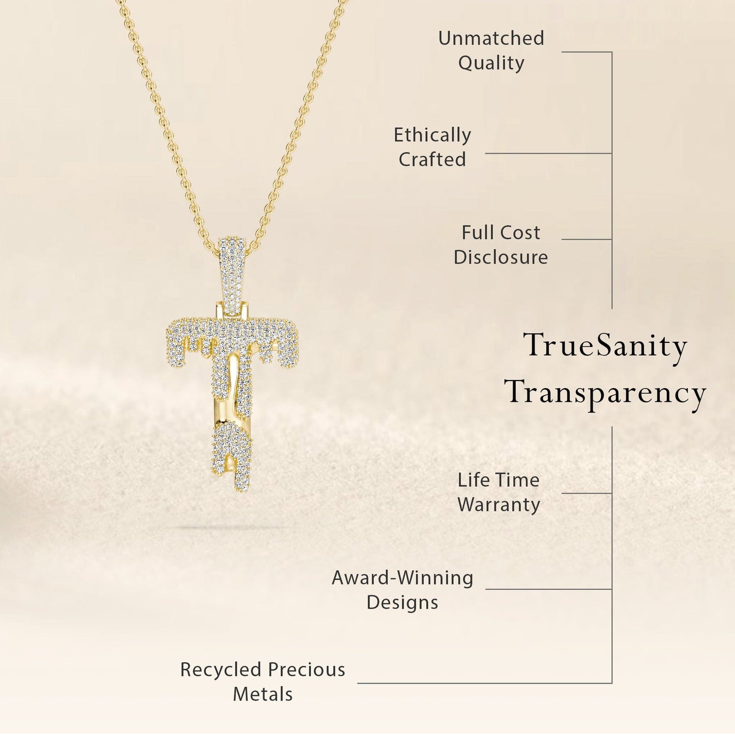T Initial Dripping Diamond Pendant Necklace - Theo