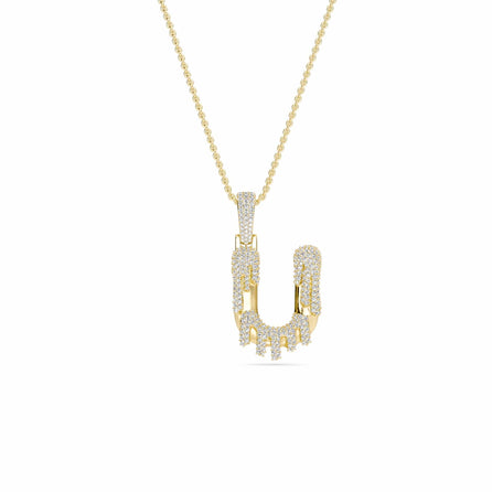 U Initial Dripping Diamond Pendant Necklace - Umar