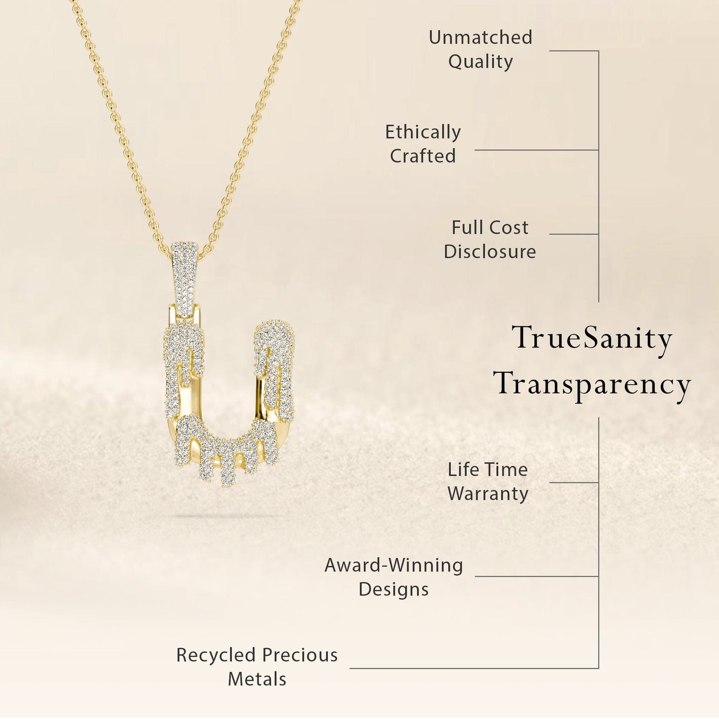 U Initial Dripping Diamond Pendant Necklace - Umar
