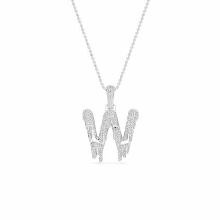 W Initial Dripping Diamond Pendant Necklace - Wei