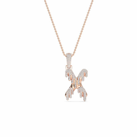 X Initial Dripping Diamond Pendant Necklace - Xander