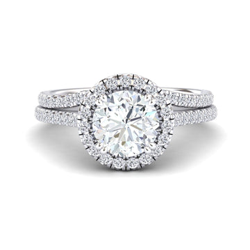 White Diamond Halo Bridal Ring Set Engagement Ring - Linlin