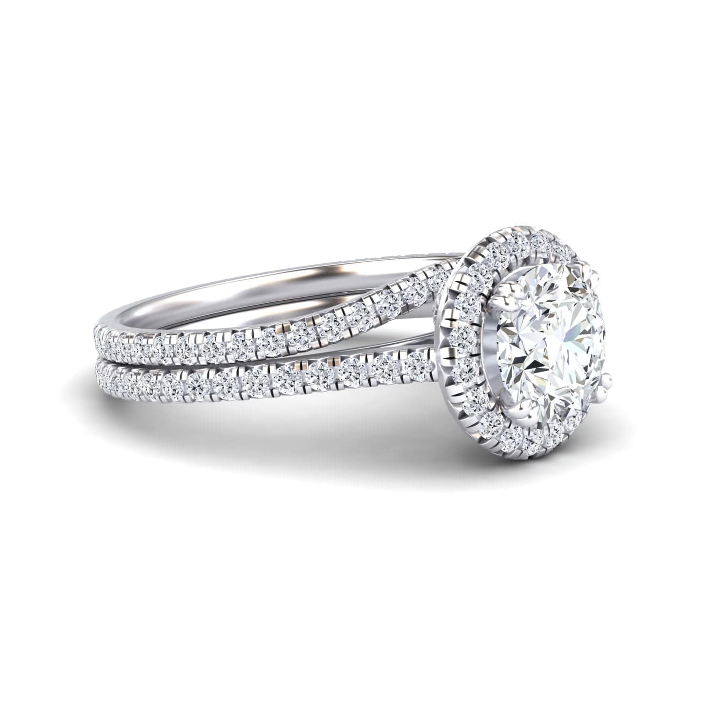 White Diamond Halo Bridal Ring Set Engagement Ring - Linlin
