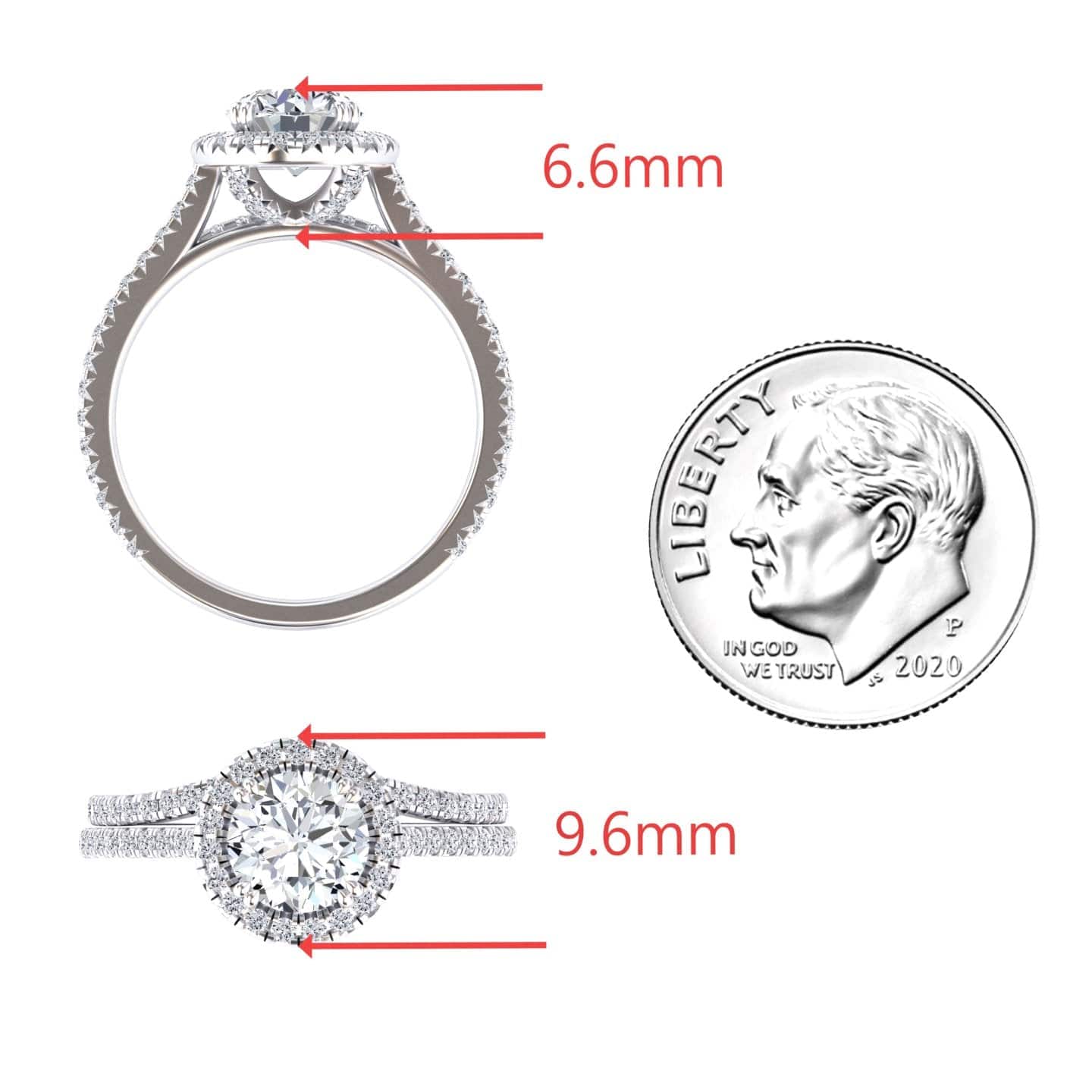 White Diamond Halo Bridal Ring Set Engagement Ring - Linlin
