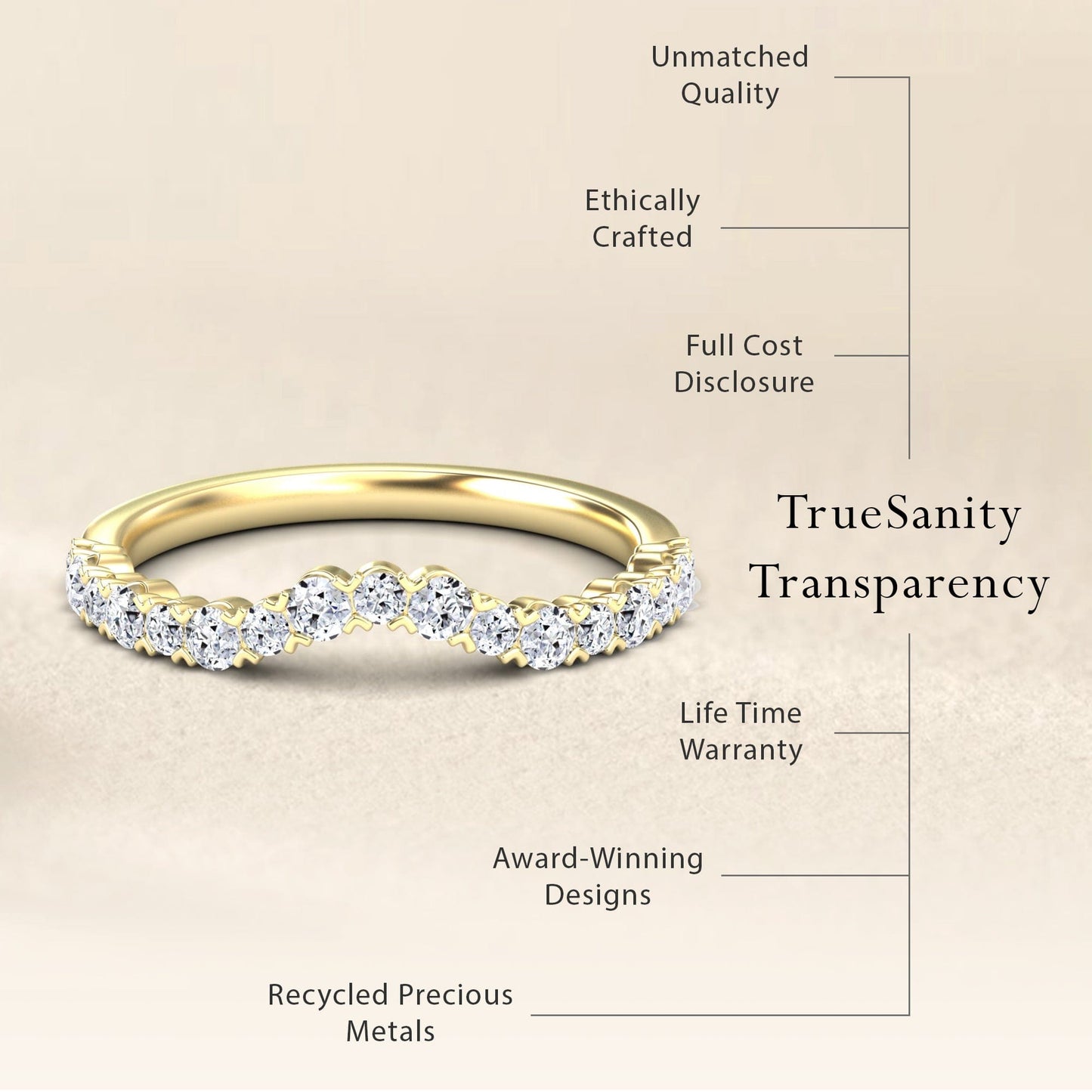 White Diamond Stackable Curved Wedding Ring - Shaina