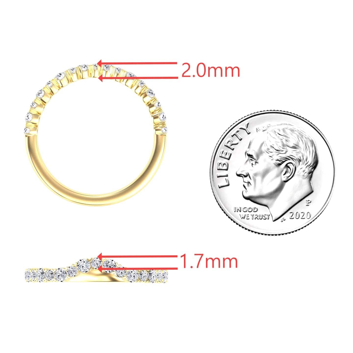 White Diamond Stackable Curved Wedding Ring - Shaina