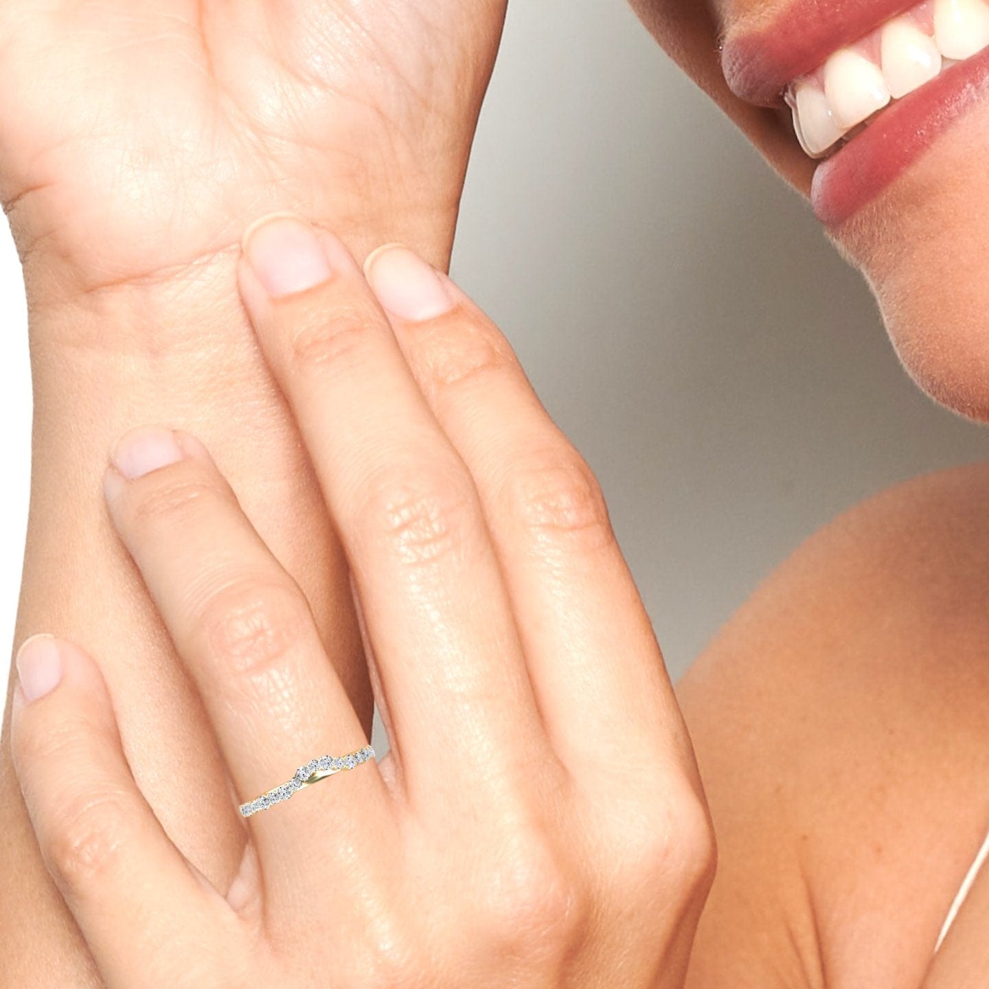 White Diamond Stackable Curved Wedding Ring - Shaina