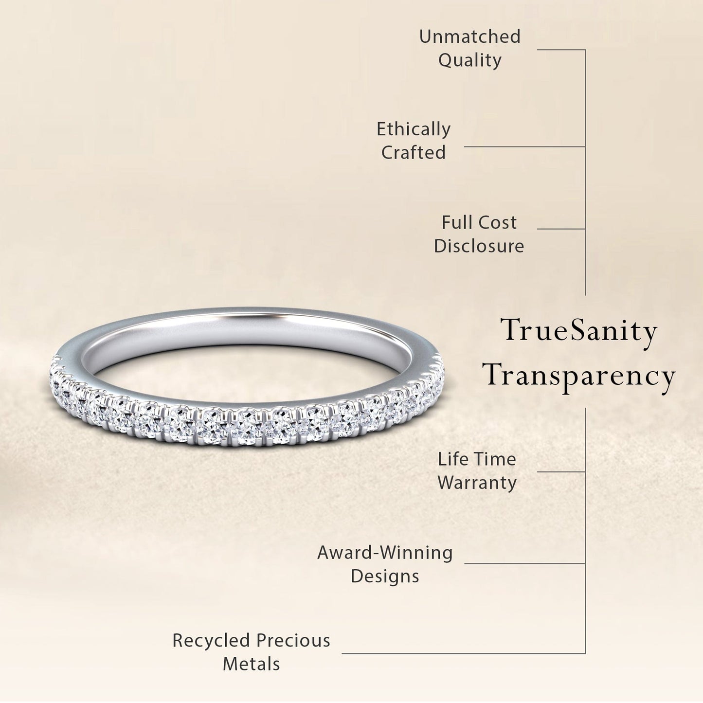 White Diamond Pave Set Half Eternity Wedding Band - Baozhen