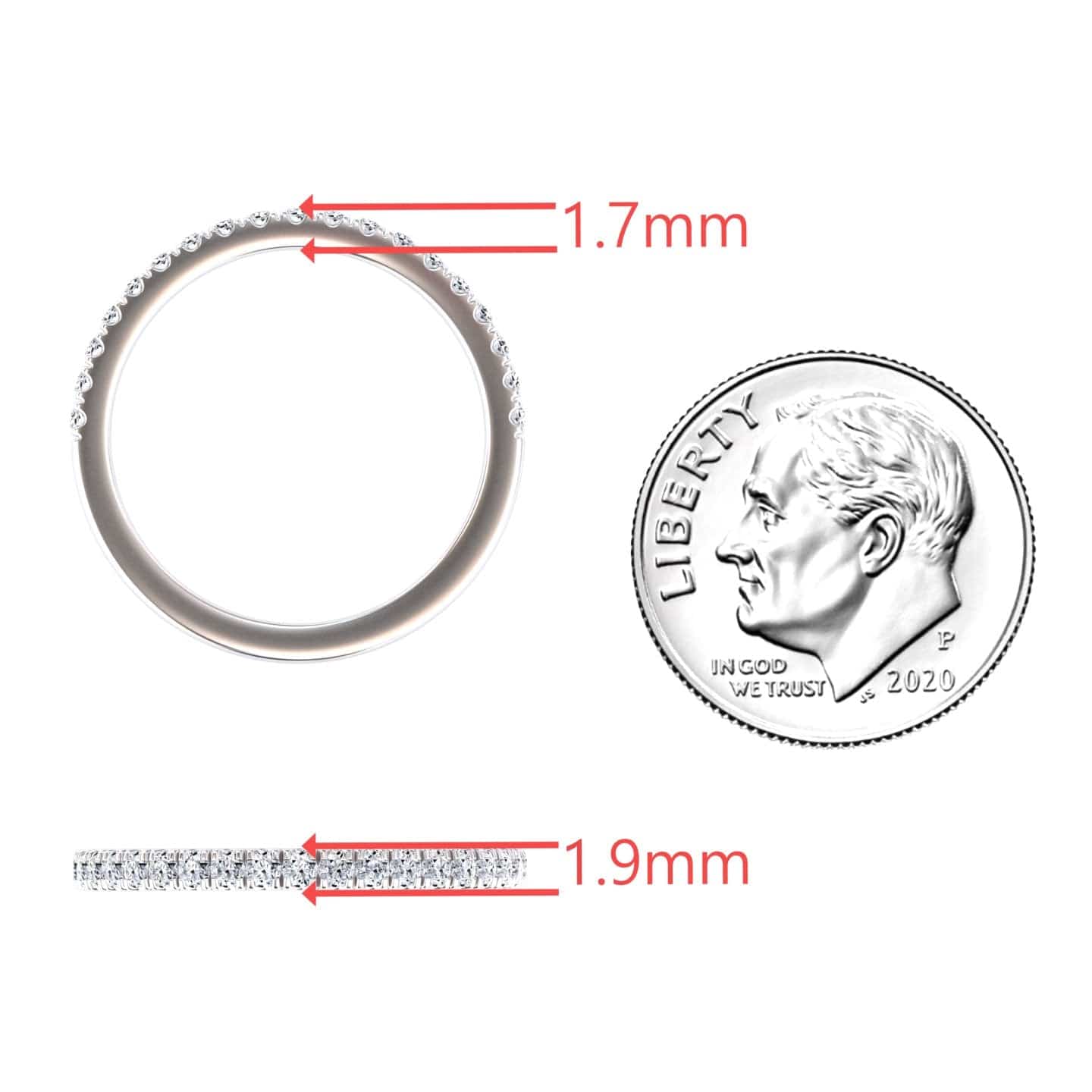 White Diamond Pave Set Half Eternity Wedding Band - Baozhen