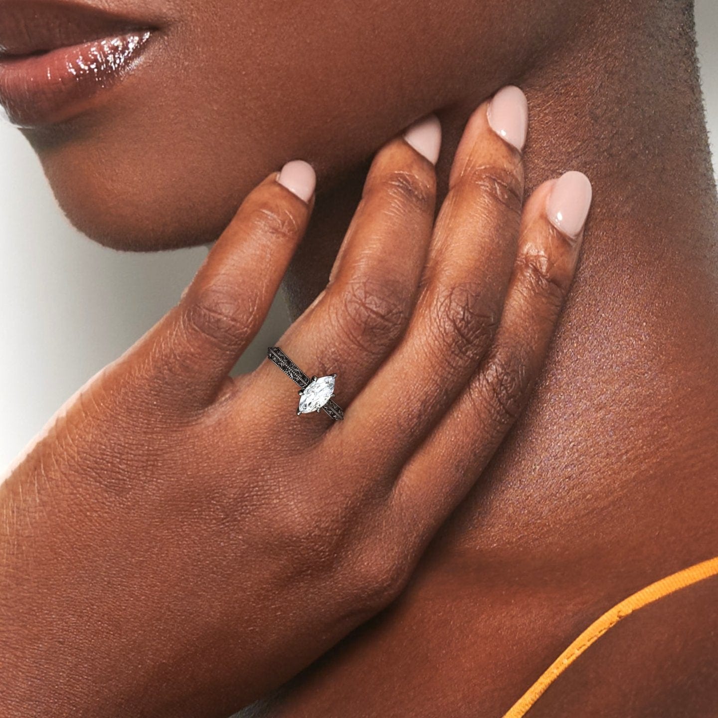 White Diamond Vintage Scroll Engraved Solitaire Engagement Ring - Claudia