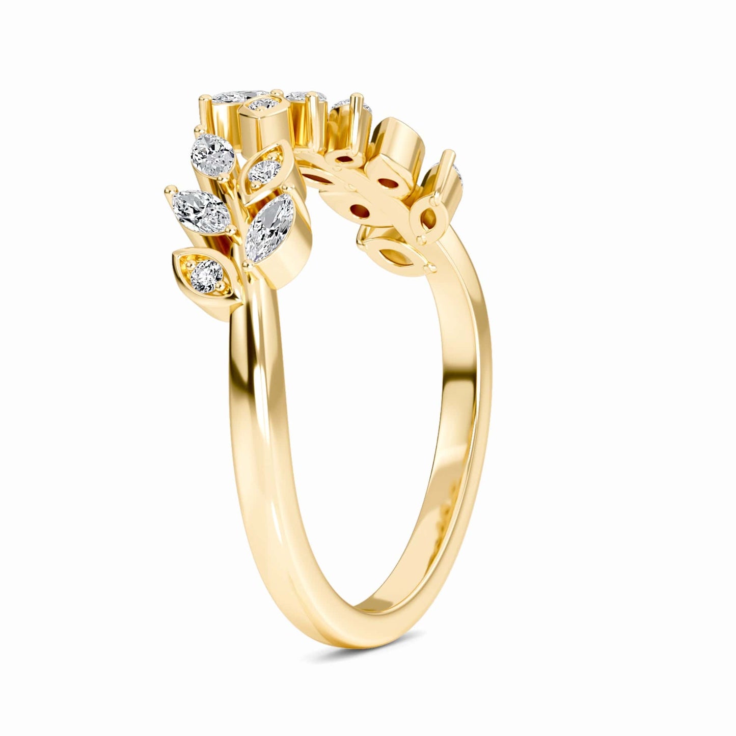 White Diamond Floral Hidden Halo Three Stone Bridal Engagement Ring - Rachel