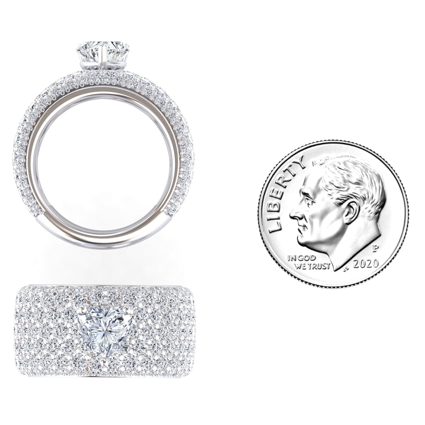 White Diamond Pave Dome Statement Engagement Ring - Valeria