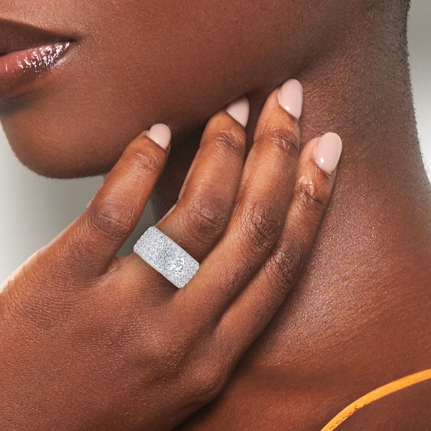 White Diamond Pave Dome Statement Engagement Ring - Valeria