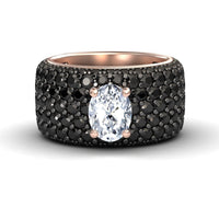 White & Black Diamond Pave Dome Statement Engagement Ring - Indigo