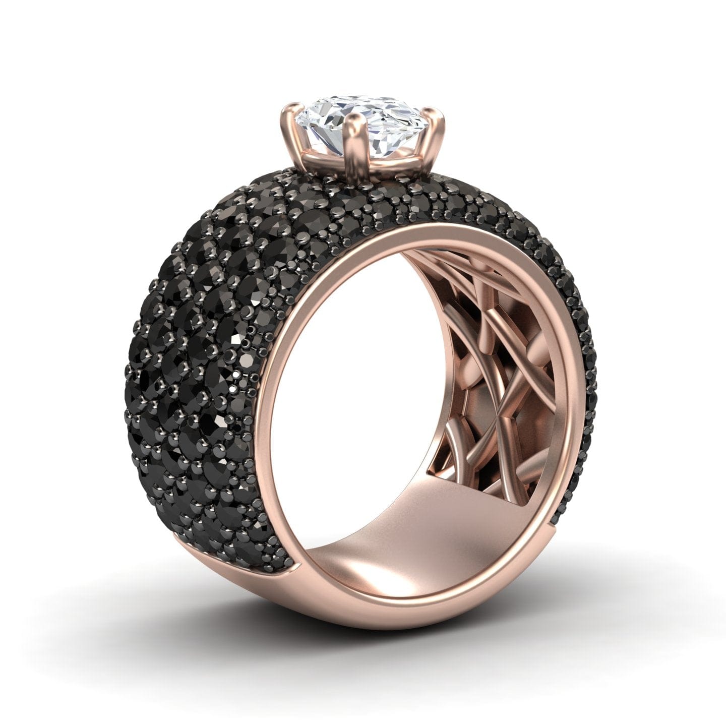 White & Black Diamond Pave Dome Statement Engagement Ring - Indigo