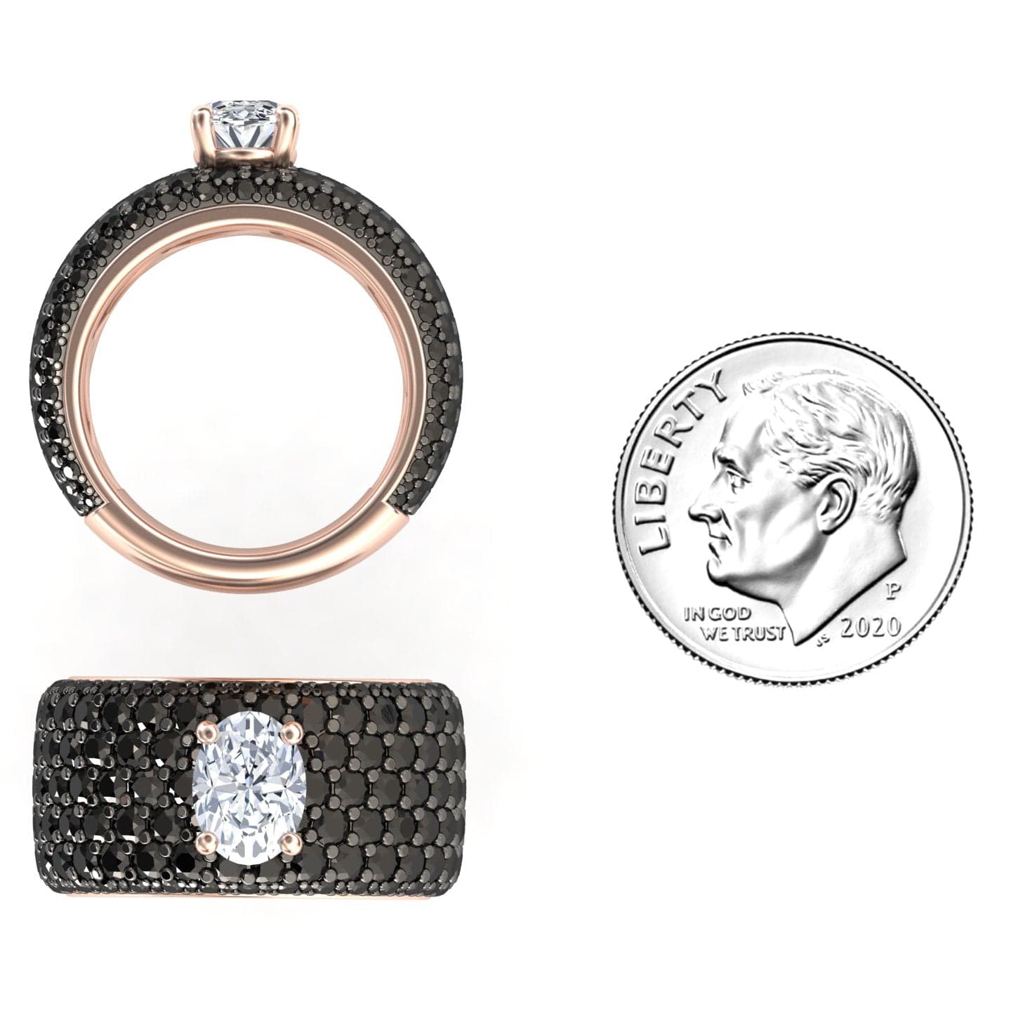 White & Black Diamond Pave Dome Statement Engagement Ring - Indigo