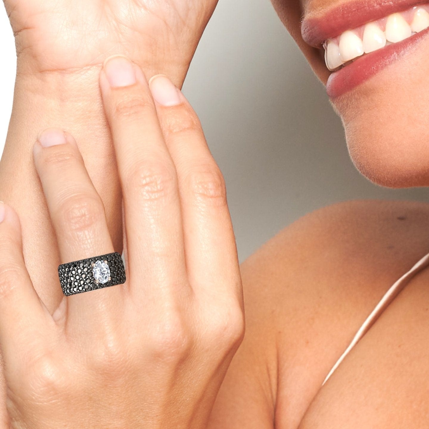 White & Black Diamond Pave Dome Statement Engagement Ring - Indigo