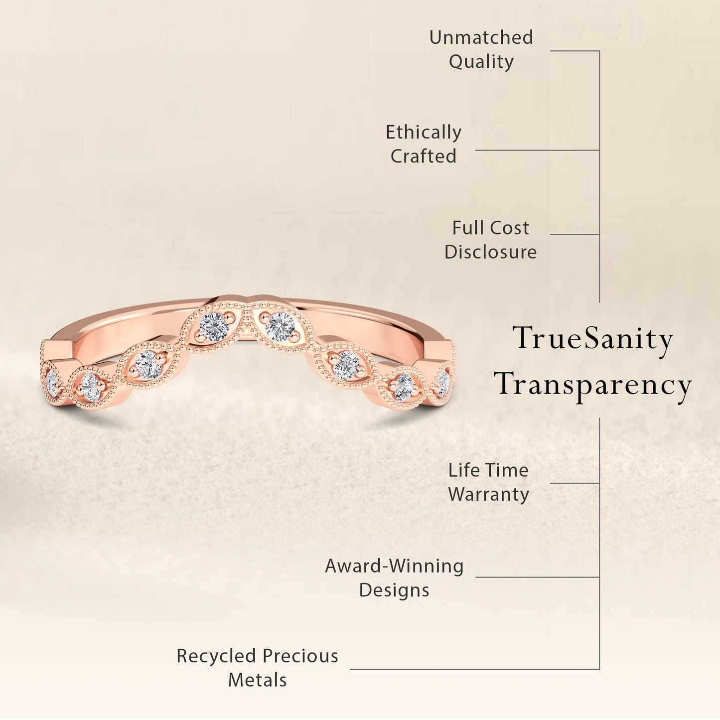 White Diamond Milgrain Curved Wedding Band - Kaylee