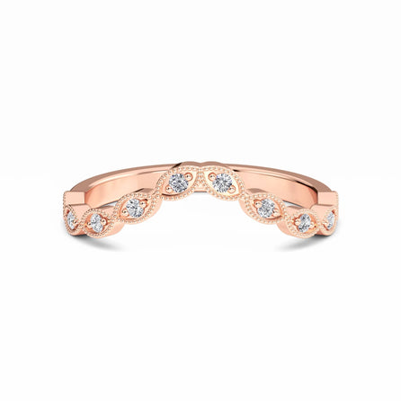 White Diamond Milgrain Curved Wedding Band - Kaylee