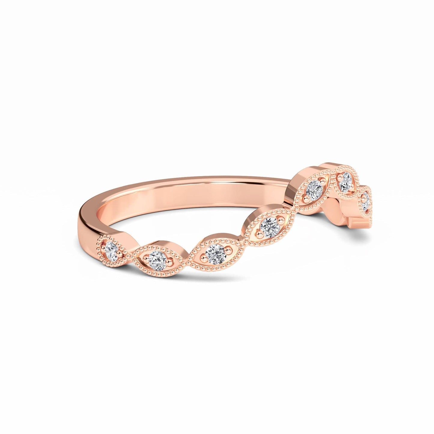 White Diamond Milgrain Curved Wedding Band - Kaylee