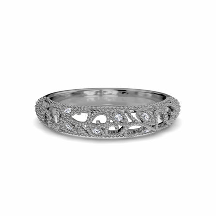 White Diamond Vintage Milgrain Wedding Band - Lian