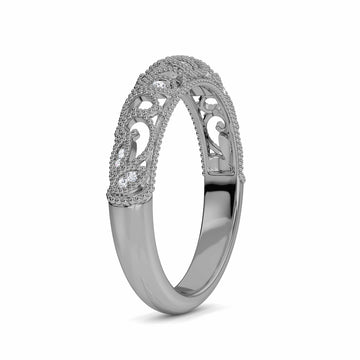 White Diamond Vintage Milgrain Wedding Band - Lian