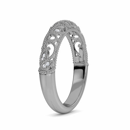 White Diamond Vintage Milgrain Wedding Band - Lian