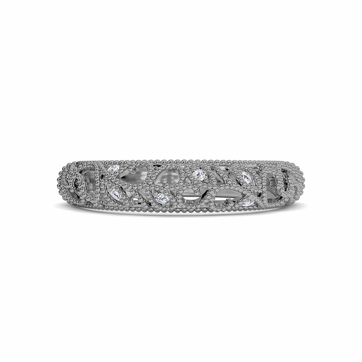 White Diamond Vintage Milgrain Wedding Band - Lian