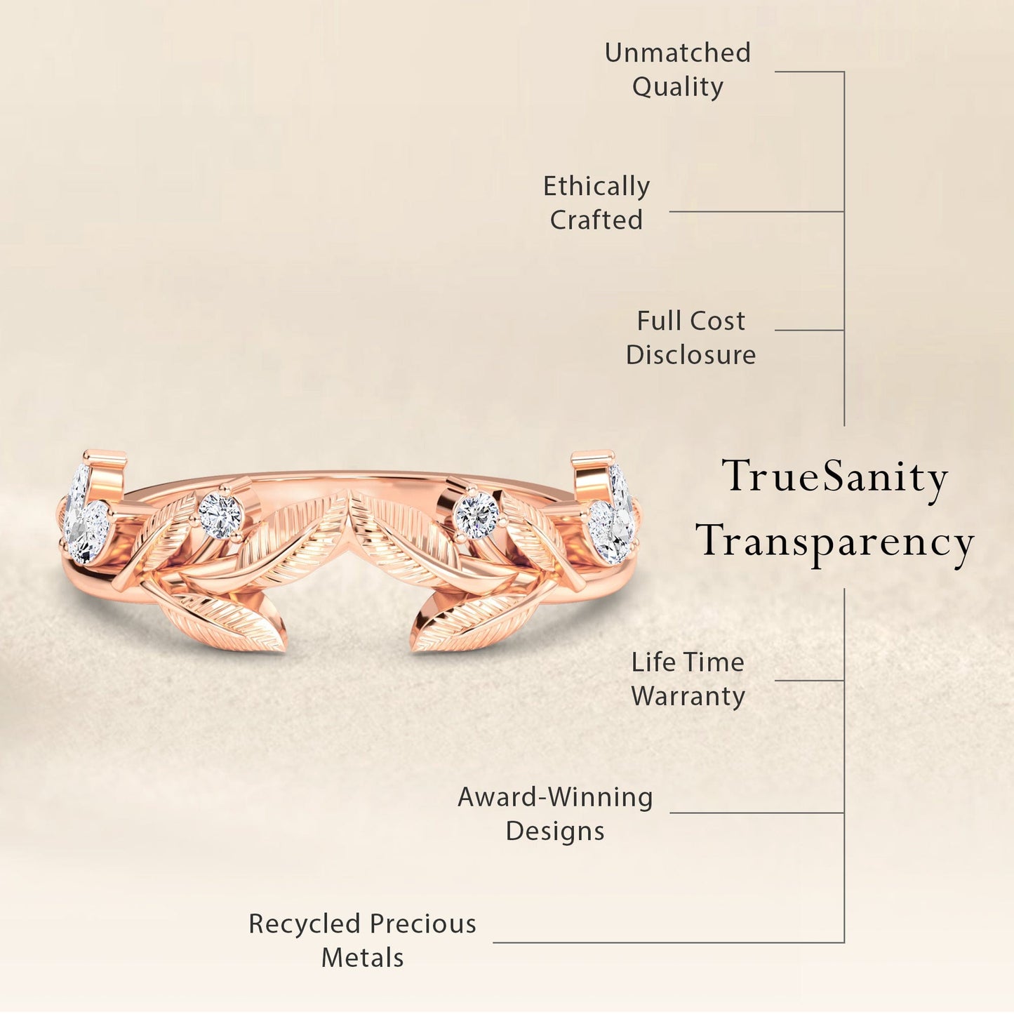 White Diamond Leaf Motif Band Ring - Ritu