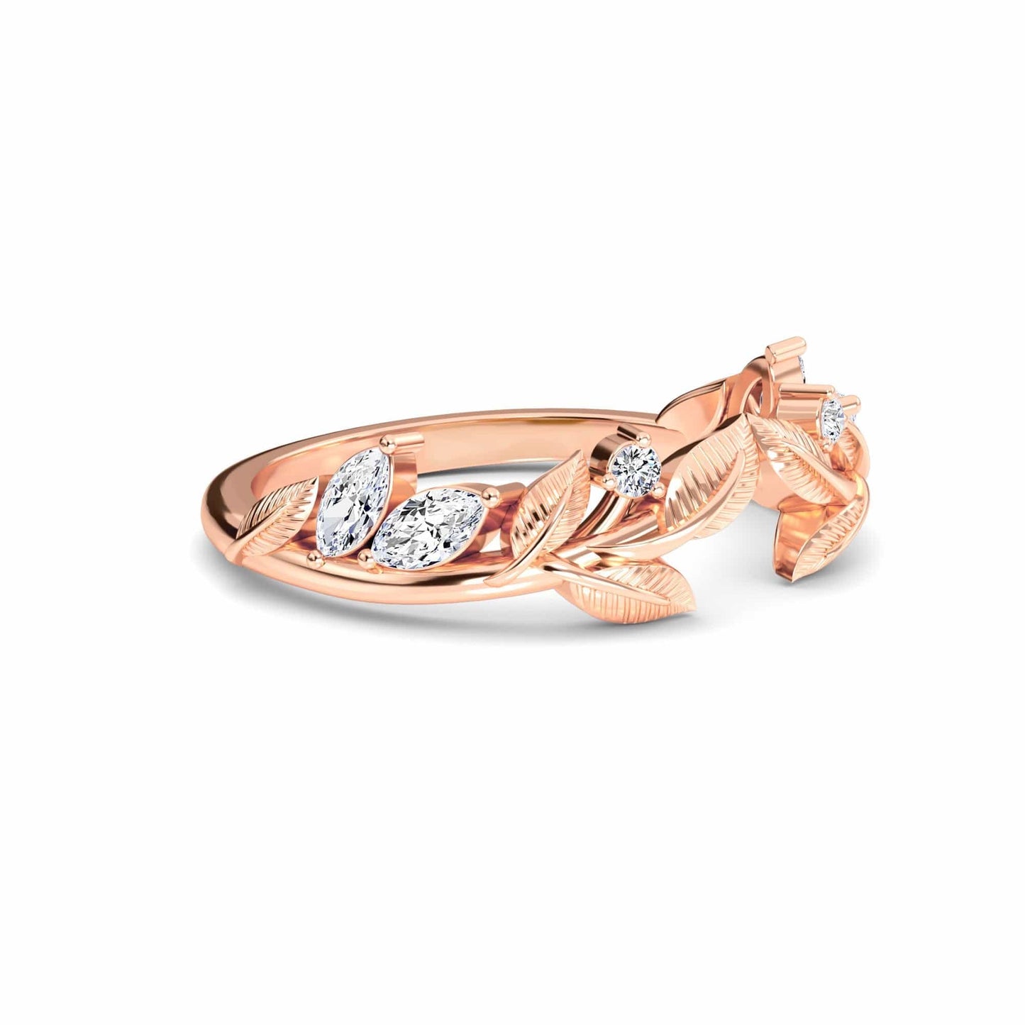 White Diamond Leaf Motif Band Ring - Ritu