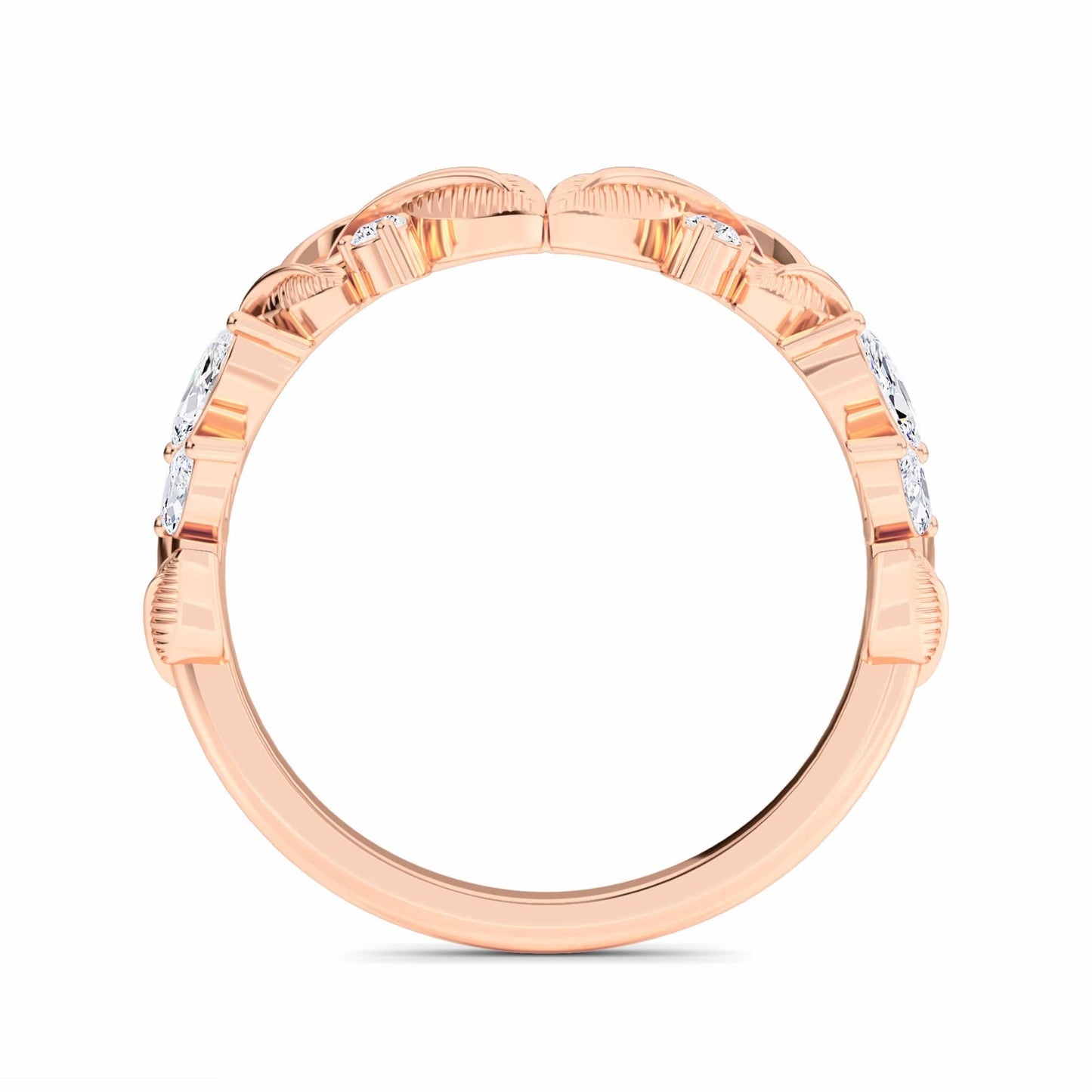 White Diamond Leaf Motif Band Ring - Ritu