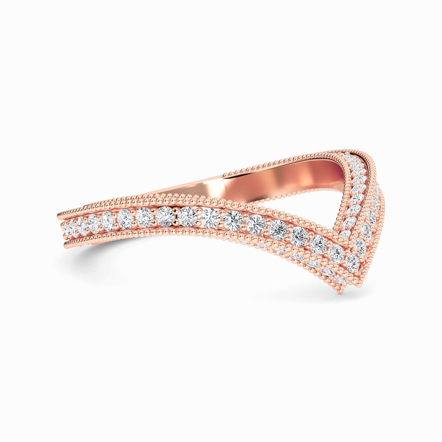 White Diamond Milgrain Edge Chevron Band - Amisha