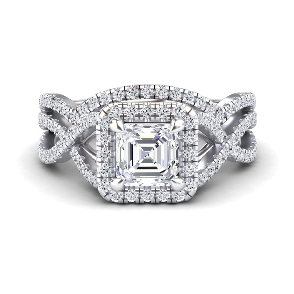 White Diamond Twisted Double Halo Bridal Engagement Ring