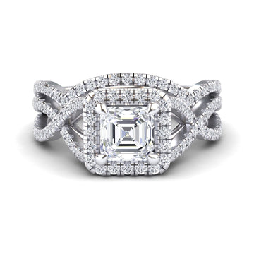 White Diamond Twisted Double Halo Bridal Engagement Ring - Lark