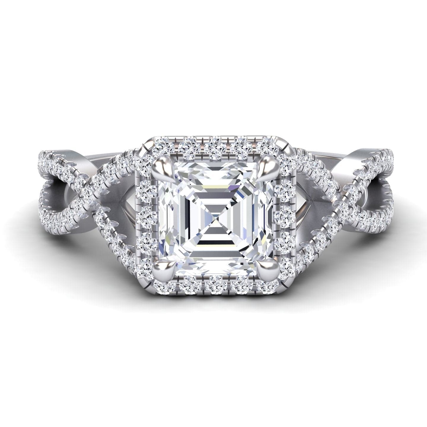 White Diamond Twisted Double Halo Bridal Engagement Ring - Lark