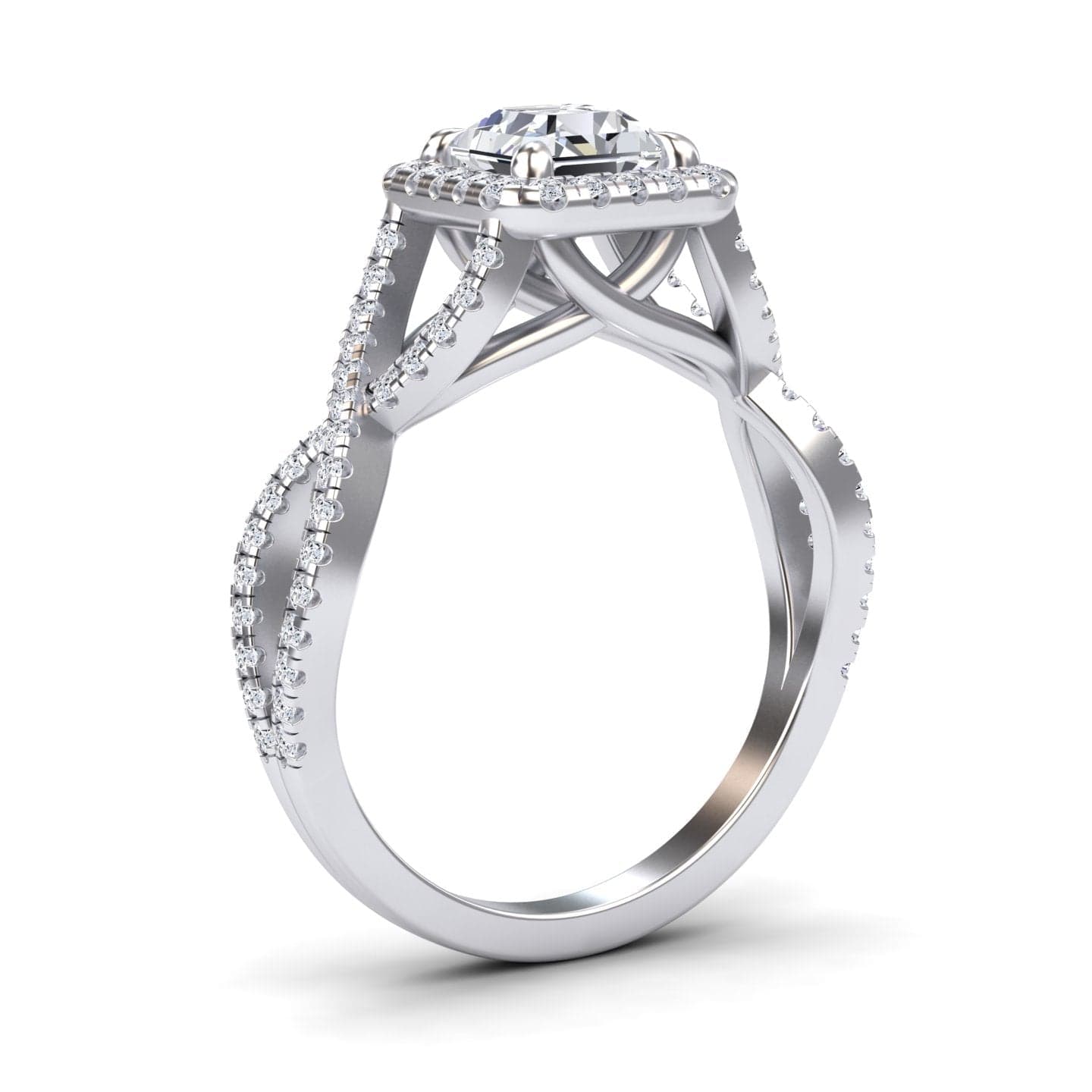 White Diamond Twisted Double Halo Bridal Engagement Ring - Lark