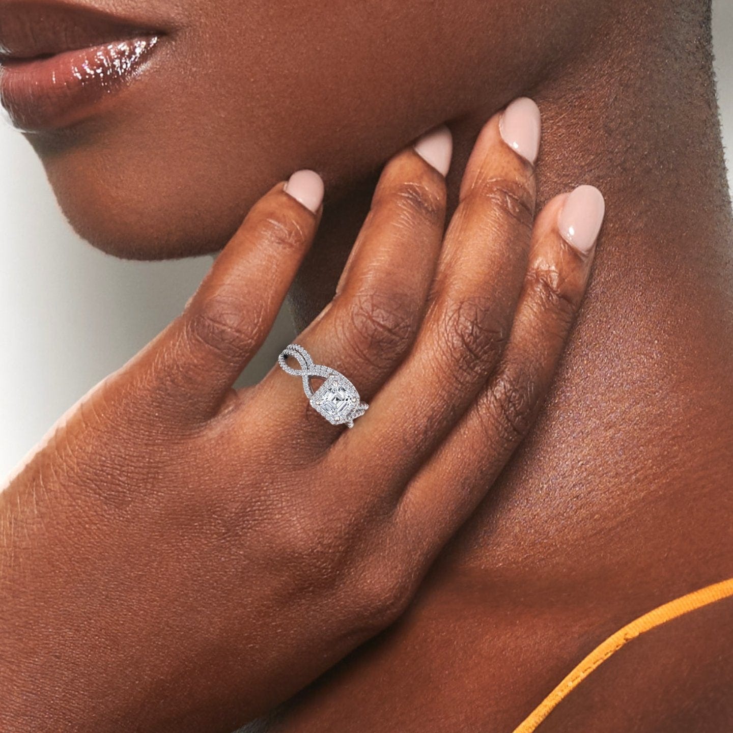 White Diamond Twisted Double Halo Bridal Engagement Ring - Lark